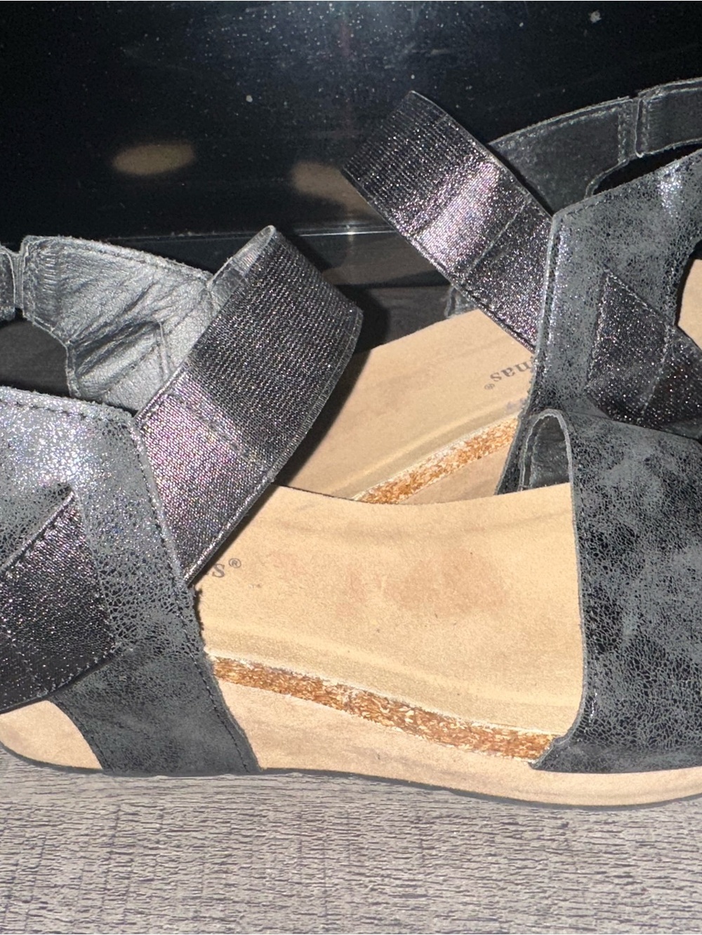 Pierre Dumas Metallic Black Elastic Strap Sandals